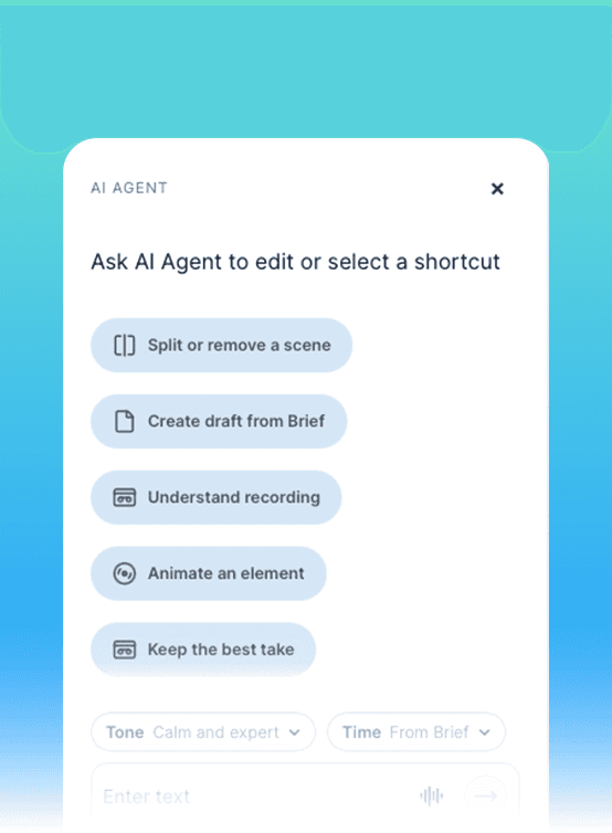 MaybeUndo AI agent with shortcuts to edit scenes, create drafts, understand recordings, and animate elements