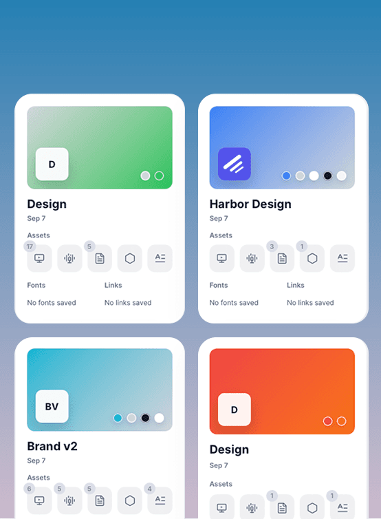 MaybeUndo brand kit library with logos, color palettes, and reusable brand assets