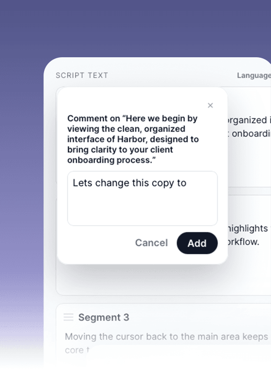 MaybeUndo team collaboration with comments on a product demo script