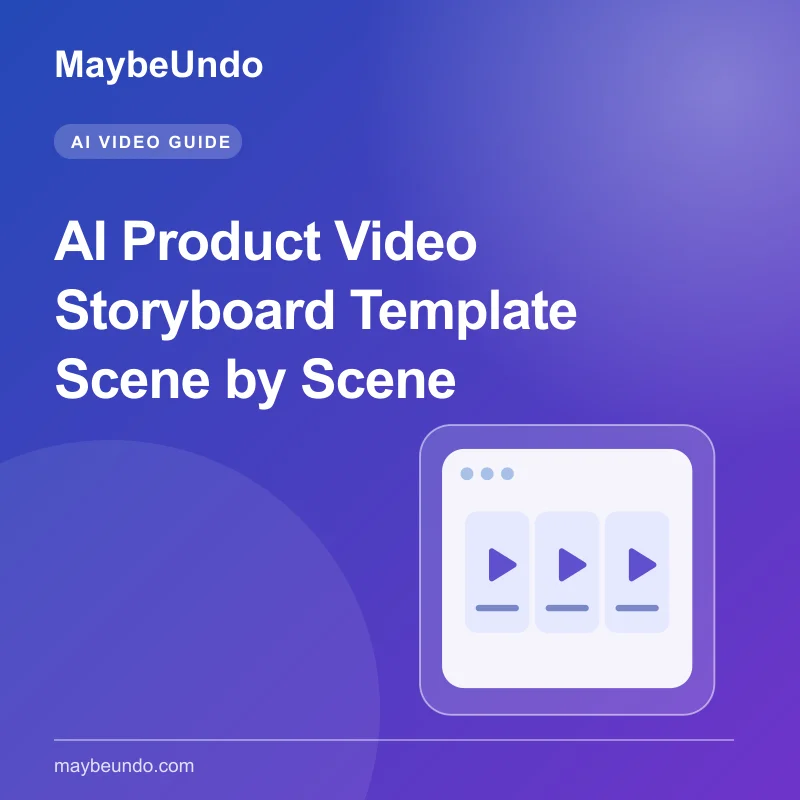 MaybeUndo guide graphic with three storyboard frames for an AI product video