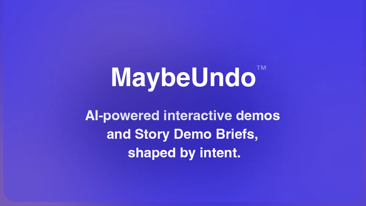 MaybeUndo product updates guide showing connected demo, video, presentation, analytics, and sharing workflows
