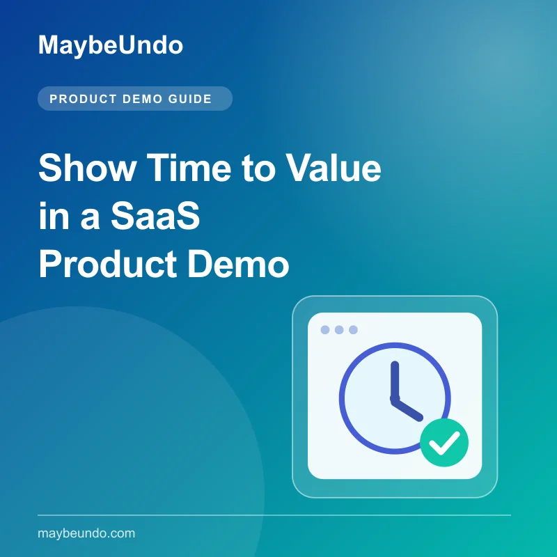 MaybeUndo guide graphic with a clock and checkmark illustrating a first useful SaaS product result