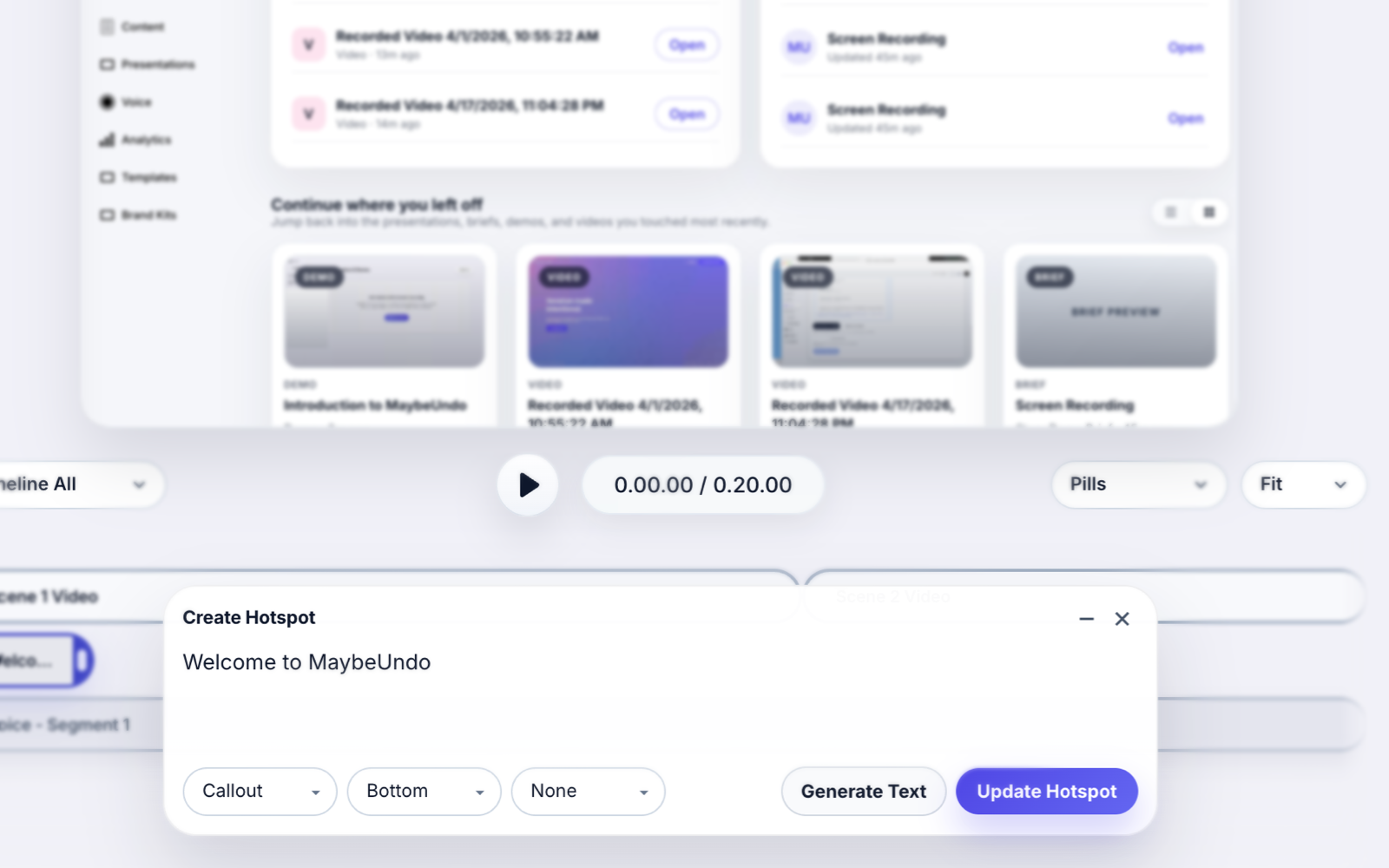 MaybeUndo AI video editor for product demos and screen recordings